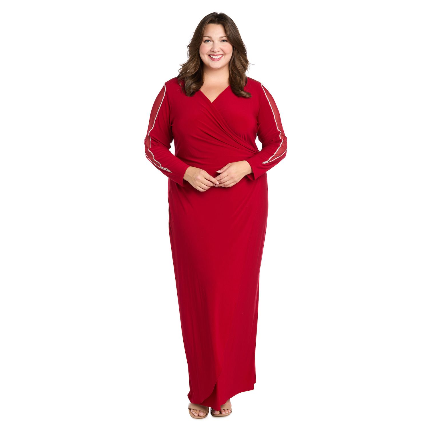 Женские платья R&M Richards Plus Size R&M Richards Long Sleeve V-Neck Maxi Dress