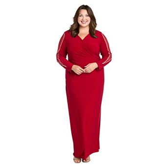 Plus Size R&M Richards Long Sleeve V-Neck Maxi Dress