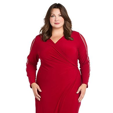 Plus Size R&M Richards Long Sleeve V-Neck Maxi Dress