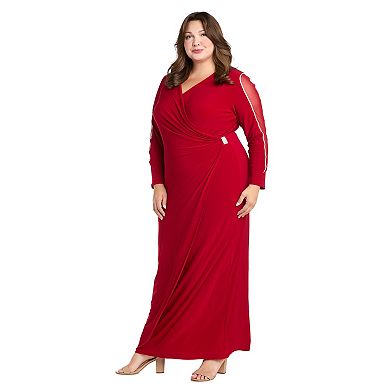 Plus Size R&M Richards Long Sleeve V-Neck Maxi Dress