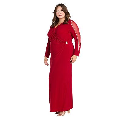 Plus Size R&M Richards Long Sleeve V-Neck Maxi Dress