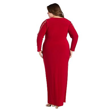Plus Size R&M Richards Long Sleeve V-Neck Maxi Dress