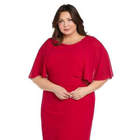 Женские платья R&M Plus Size R&M Richards Short Chiffon Cape Dress