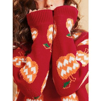 Girls Halloween Pumpkin Long Sleeve Pullover Sweater