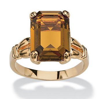 PalmBeach Jewelry Yellow Gold-plated Emerald Cut Simulated Birthstone Ring Sizes 5-10