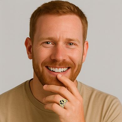 PalmBeach Jewelry Men's Oval-Shaped Genuine Onyx Eagle Ring