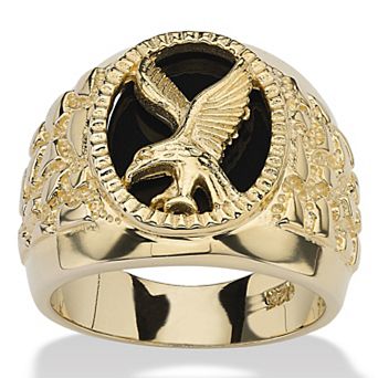 PalmBeach Jewelry Men's Oval-Shaped Genuine Onyx Eagle Ring