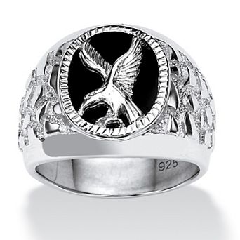 PalmBeach Jewelry Men's Oval-Shaped Genuine Onyx Eagle Ring