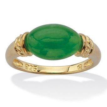 PalmBeach Jewelry .12 ct w. Oval Shaped Genuine Green Jade Ring 14k Gold-Plated Sterling Silver