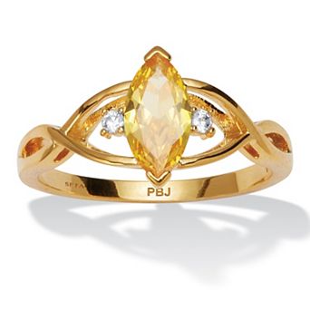 PalmBeach Jewelry Gold-plated Marquise Cut Simulated Birthstone Ring Sizes 5-10