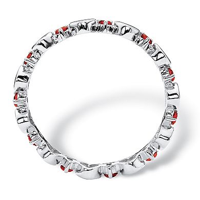 PalmBeach Jewelry Sterling Silver Round Simulated Birthstone Heart Eternity Ring Sizes 5-10