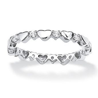 PalmBeach Jewelry Sterling Silver Round Simulated Birthstone Heart Eternity Ring Sizes 5-10