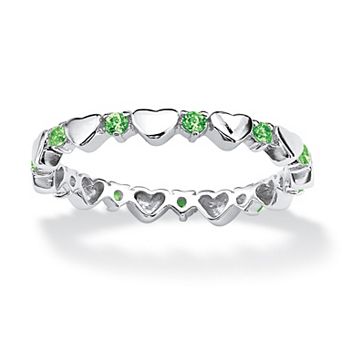 PalmBeach Jewelry Sterling Silver Round Simulated Birthstone Heart Eternity Ring Sizes 5-10