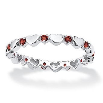 PalmBeach Jewelry Sterling Silver Round Simulated Birthstone Heart Eternity Ring Sizes 5-10