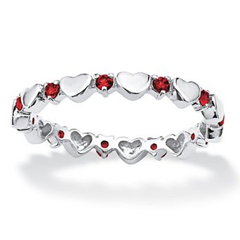 PalmBeach Jewelry Sterling Silver Round Simulated Birthstone Heart Eternity Ring Sizes 5-10