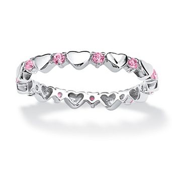 PalmBeach Jewelry Sterling Silver Round Simulated Birthstone Heart Eternity Ring Sizes 5-10