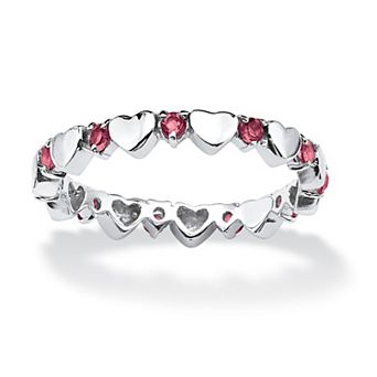 PalmBeach Jewelry Sterling Silver Round Simulated Birthstone Heart Eternity Ring Sizes 5-10