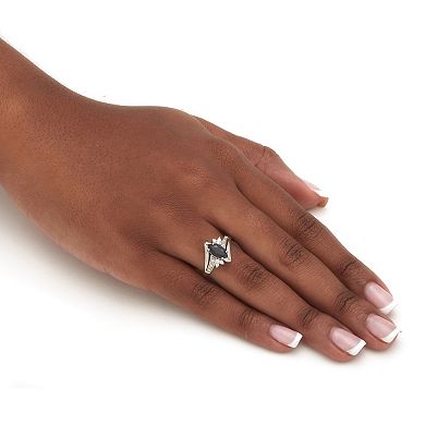 PalmBeach Jewelry .12 TCW Marquise Cut Onyx and CZ Ring