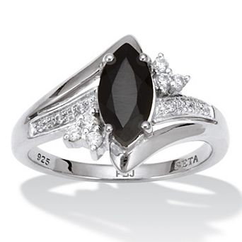 PalmBeach Jewelry .12 TCW Marquise Cut Onyx and CZ Ring