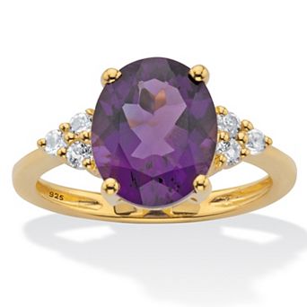 PalmBeach Jewelry 3.44 ct w. Oval Cut Purple Amethyst 14k Gold-Plated Sterling Silver Ring
