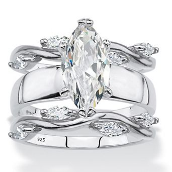 PalmBeach Jewelry 2.91 ct w. CZ Sterling Silver 3 pc Solitaire Vine Wedding Ring Set