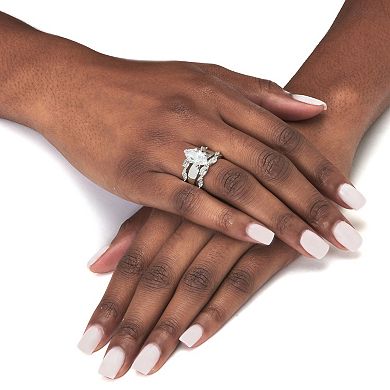 PalmBeach Jewelry 2.91 Cttw. CZ Sterling Silver 3-Piece Solitaire Vine Wedding Ring Set