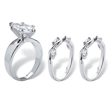 PalmBeach Jewelry 2.91 Cttw. CZ Sterling Silver 3-Piece Solitaire Vine Wedding Ring Set