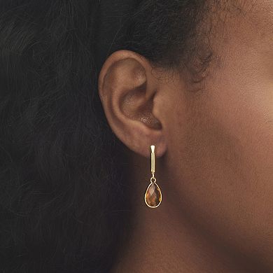 PalmBeach Jewelry Pear-Cut Simulated Birthstone Drop Earrings in 14k Gold-plated Sterling Silver