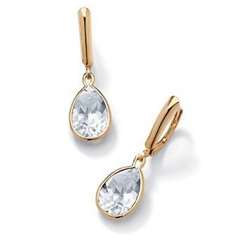 PalmBeach Jewelry Pear-Cut Simulated Birthstone Drop Earrings in 14k Gold-plated Sterling Silver