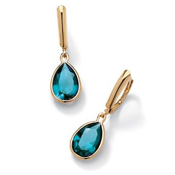 PalmBeach Jewelry Pear-Cut Simulated Birthstone Drop Earrings in 14k Gold-plated Sterling Silver