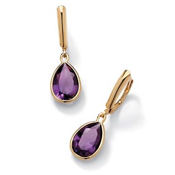 PalmBeach Jewelry Pear-Cut Simulated Birthstone Drop Earrings in 14k Gold-plated Sterling Silver