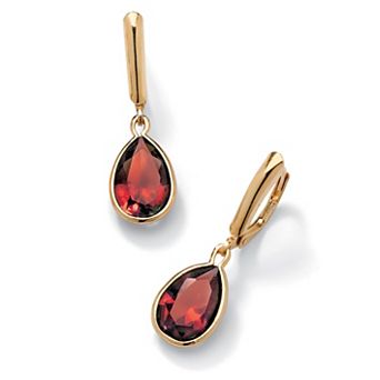 PalmBeach Jewelry Pear-Cut Simulated Birthstone Drop Earrings in 14k Gold-plated Sterling Silver