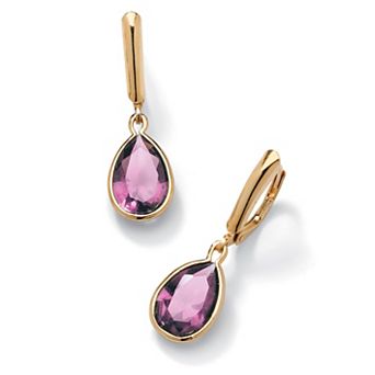 PalmBeach Jewelry Pear-Cut Simulated Birthstone Drop Earrings in 14k Gold-plated Sterling Silver