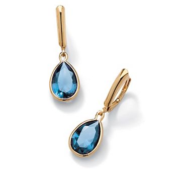 PalmBeach Jewelry Pear-Cut Simulated Birthstone Drop Earrings in 14k Gold-plated Sterling Silver