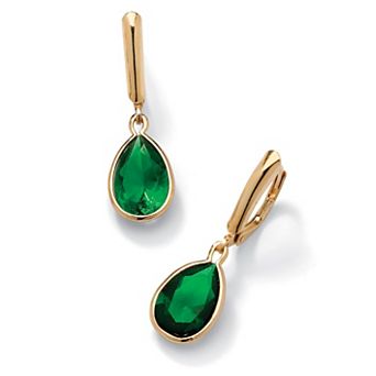 PalmBeach Jewelry Pear-Cut Simulated Birthstone Drop Earrings in 14k Gold-plated Sterling Silver