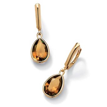 PalmBeach Jewelry Pear-Cut Simulated Birthstone Drop Earrings in 14k Gold-plated Sterling Silver