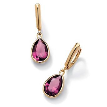 PalmBeach Jewelry Pear-Cut Simulated Birthstone Drop Earrings in 14k Gold-plated Sterling Silver