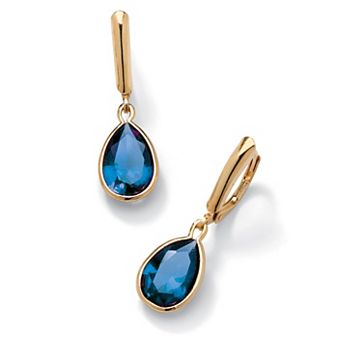 PalmBeach Jewelry Pear-Cut Simulated Birthstone Drop Earrings in 14k Gold-plated Sterling Silver