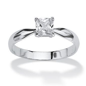 PalmBeach Jewelry Sterling Silver Princess Cut Simulated Birthstone Solitaire Ring Sizes 4-10