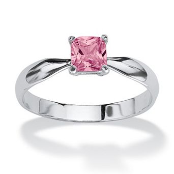 PalmBeach Jewelry Sterling Silver Princess Cut Simulated Birthstone Solitaire Ring Sizes 4-10