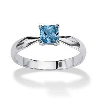 PalmBeach Jewelry Sterling Silver Princess Cut Simulated Birthstone Solitaire Ring Sizes 4-10