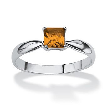 PalmBeach Jewelry Sterling Silver Princess Cut Simulated Birthstone Solitaire Ring Sizes 4-10