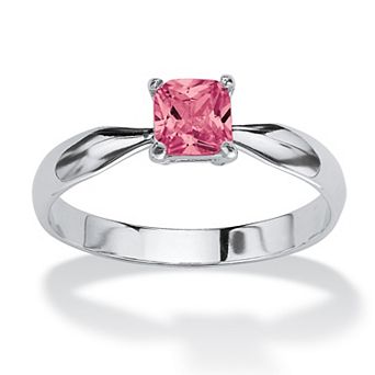 PalmBeach Jewelry Sterling Silver Princess Cut Simulated Birthstone Solitaire Ring Sizes 4-10