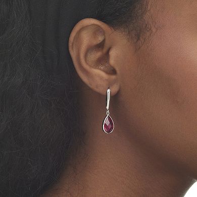 PalmBeach Jewelry Pear-Cut Simulated Birthstone Drop Earrings in Sterling Silver