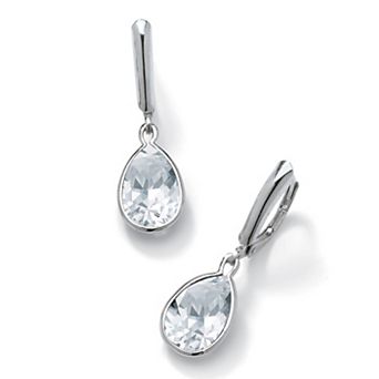 PalmBeach Jewelry Pear-Cut Simulated Birthstone Drop Earrings in Sterling Silver