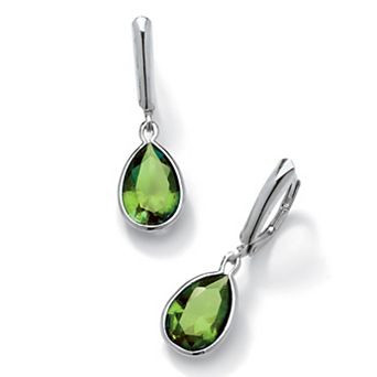 PalmBeach Jewelry Pear-Cut Simulated Birthstone Drop Earrings in Sterling Silver