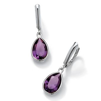 PalmBeach Jewelry Pear-Cut Simulated Birthstone Drop Earrings in Sterling Silver
