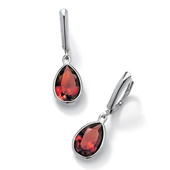 PalmBeach Jewelry Pear-Cut Simulated Birthstone Drop Earrings in Sterling Silver