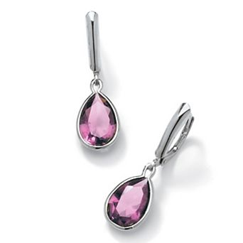 PalmBeach Jewelry Pear-Cut Simulated Birthstone Drop Earrings in Sterling Silver