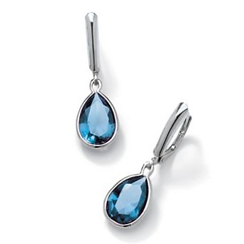 PalmBeach Jewelry Pear-Cut Simulated Birthstone Drop Earrings in Sterling Silver